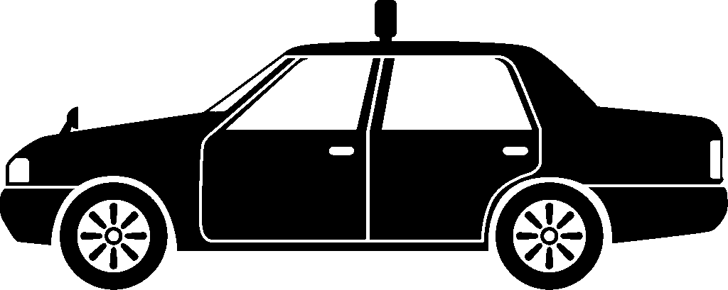 クラシックなデザインのタクシーのイラスト。横向きシルエット